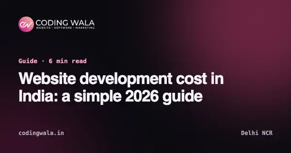 Cover card for the guide “Website development cost in India: a simple 2026 guide” by Coding Wala