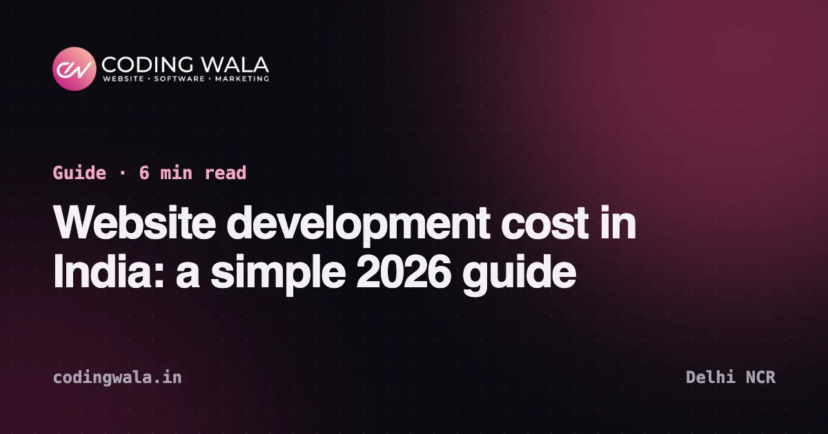 Cover card for the guide "Website development cost in India: a simple 2026 guide" by Coding Wala