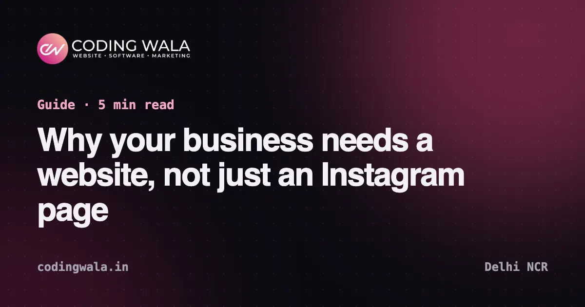 Cover card for the guide "Why your business needs a website, not just an Instagram page" by Coding Wala